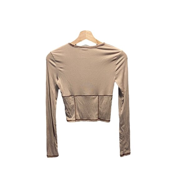 Aritzia Sunday Best Ribbed Corset Stitch Crop Top Beige Size S Neutral Retro - Picture 10 of 12